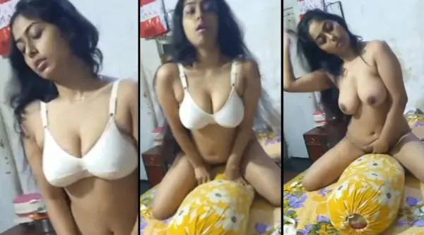 Desi Cute Girl Riding on Pillow her boobs Viral Video